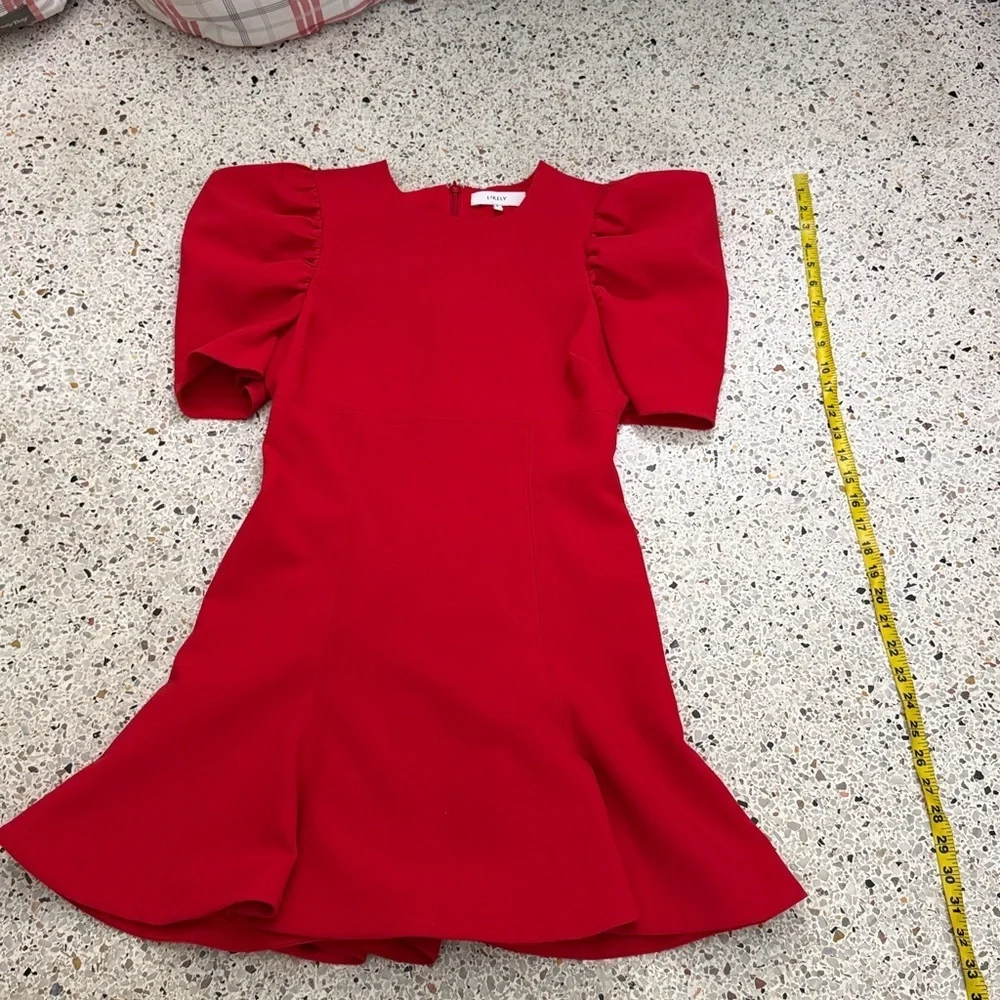 Likely poppy red mini dress flutter hem short sleeve back zip 6 Revolve
